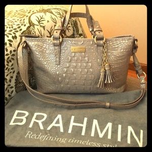 Brahmin Gray Champagne Faux Croc Handbag